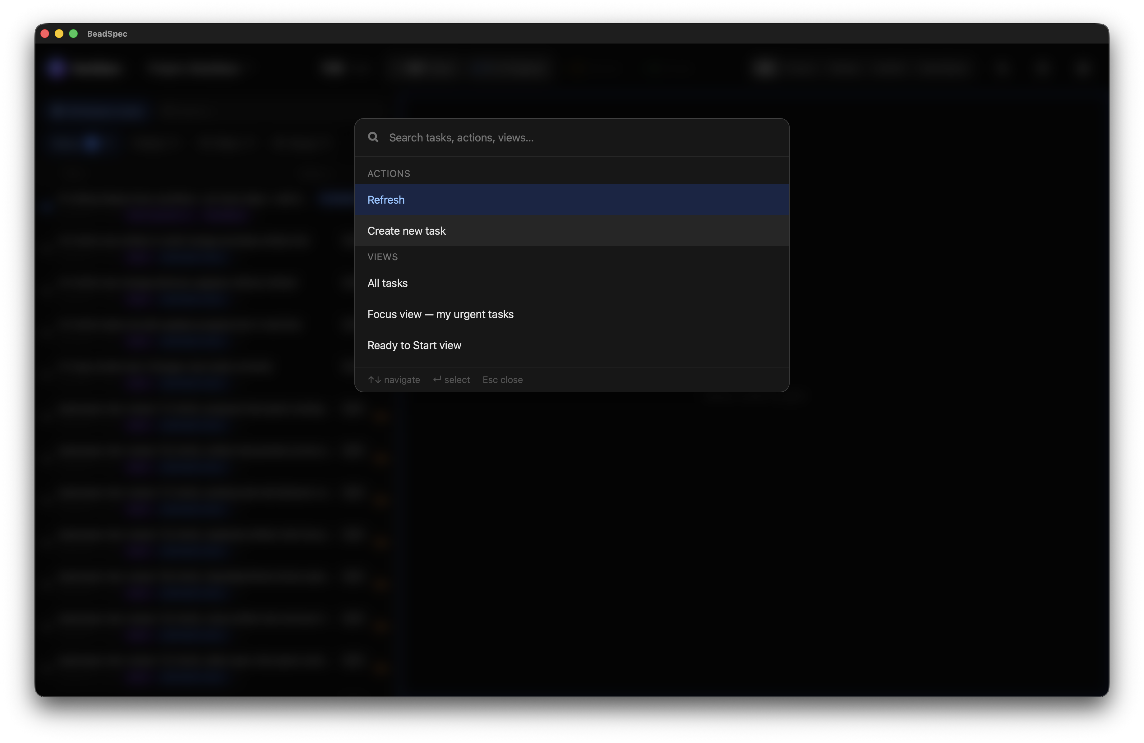 Command palette with fuzzy search results