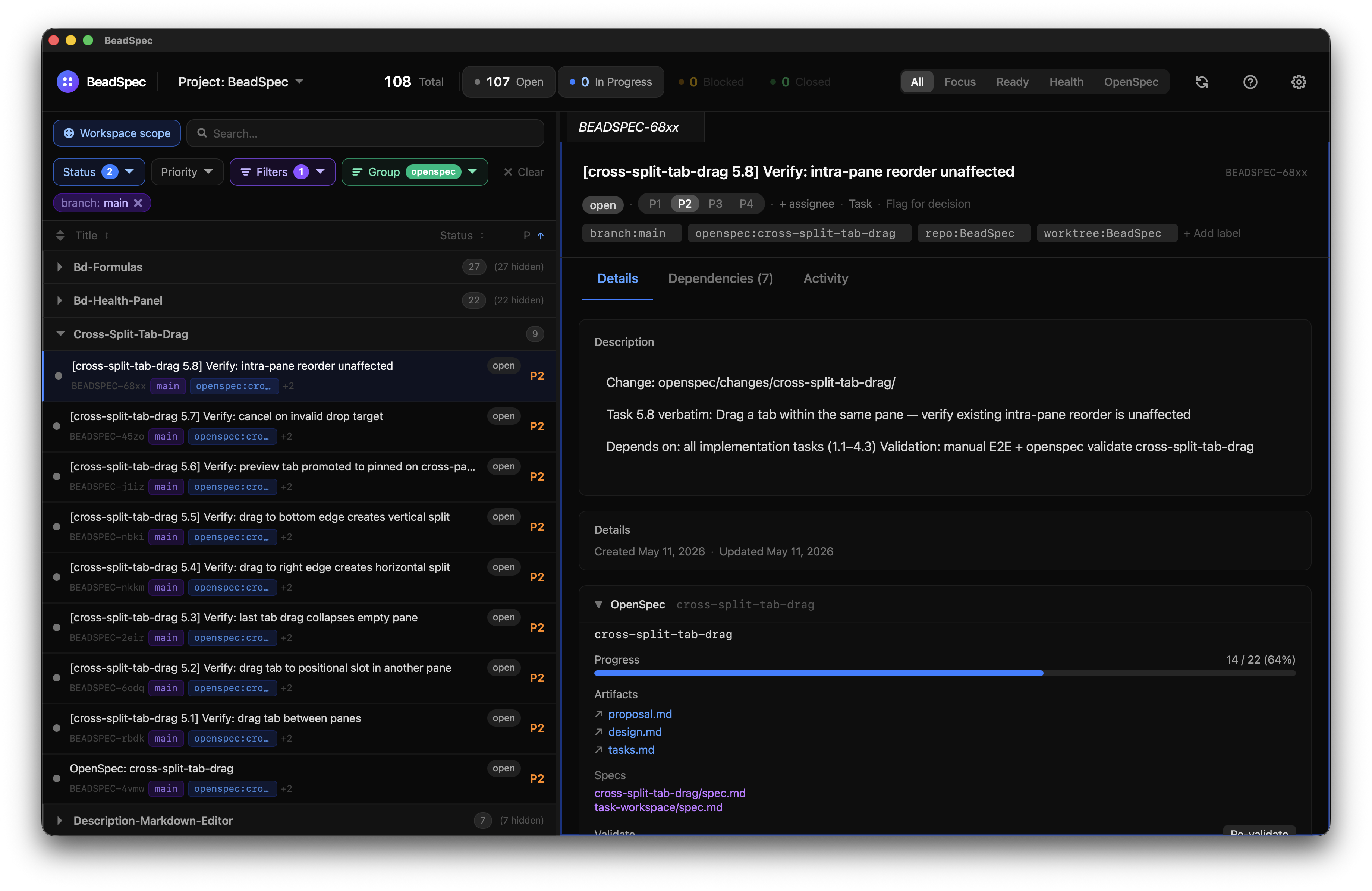 Filter bar with workspace context chips active