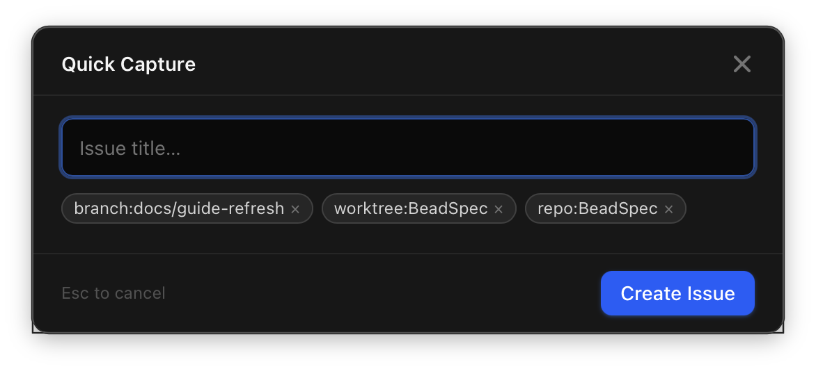 Quick Capture window with workspace context chips